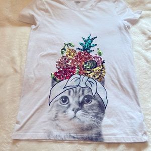White Cotton Blend Kitty logo T-Shirt